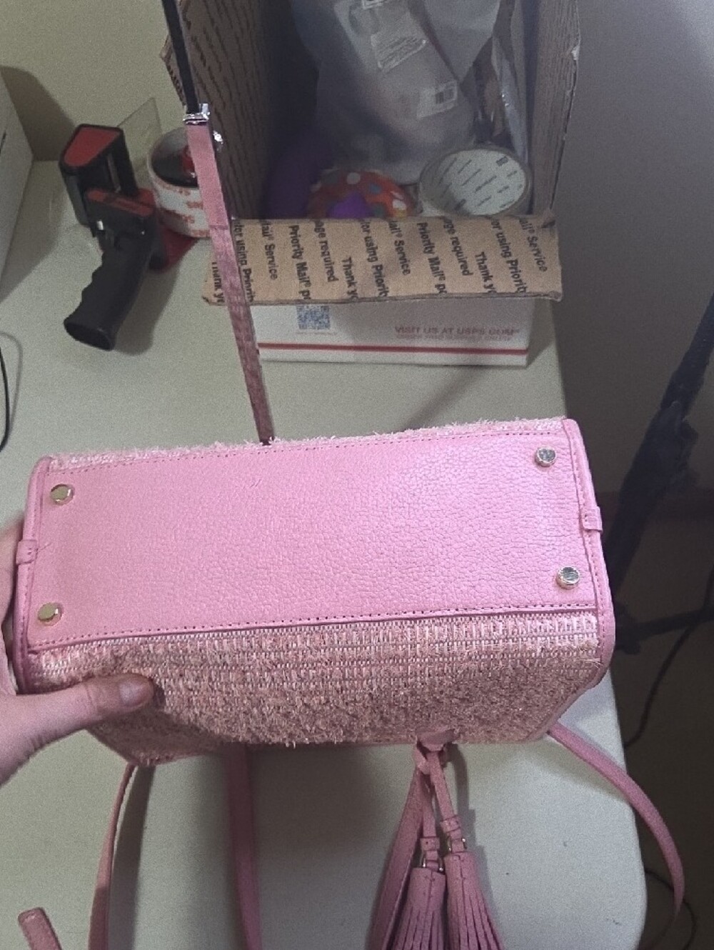 kate spade Pink Rowe Summer Tweed Satchel with Tassel Accent - Picture 11 of 11